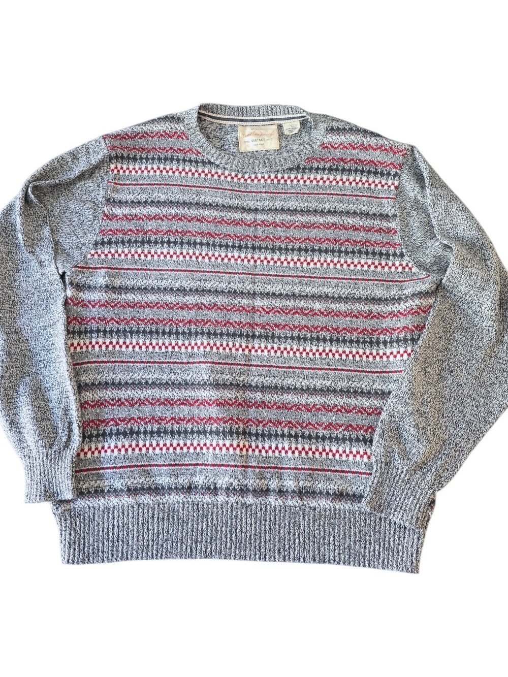 Weatherproof Vintage Cotton Fair Isle Sweater Grey Red Men's L